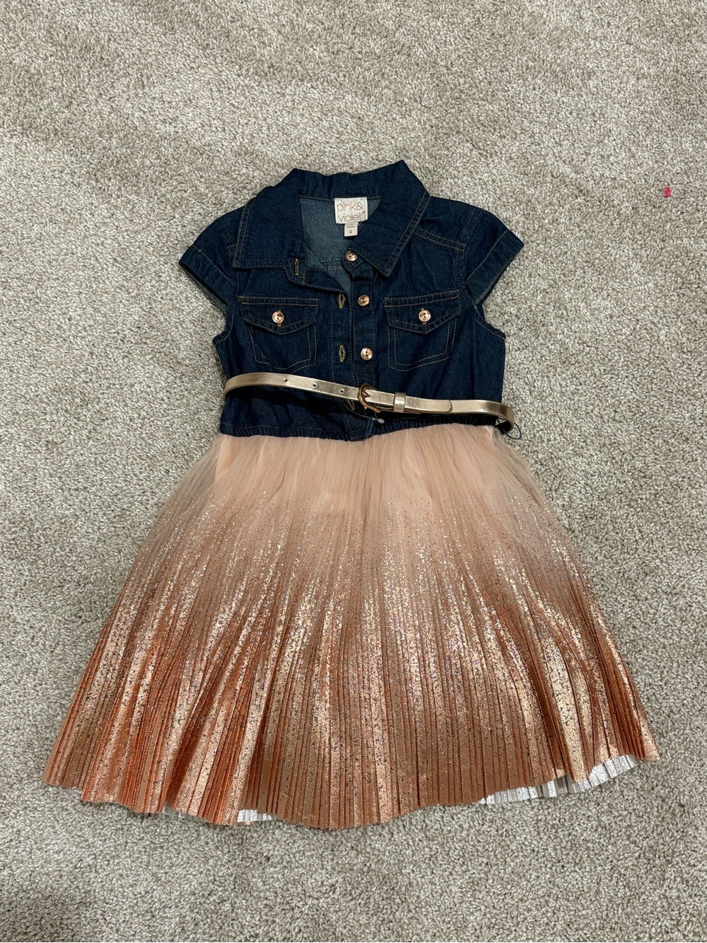 Girls Denim Vest & Rose Gold Dress Size 4